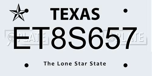 ET8S657 Texas License Plate