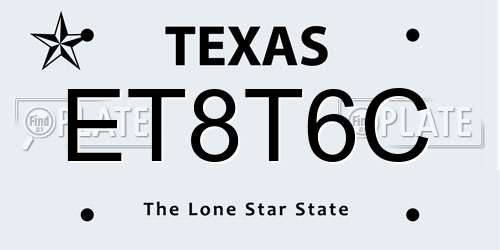 ET8T6C Texas License Plate