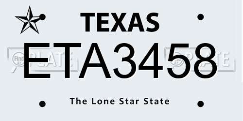 ETA3458 Texas License Plate