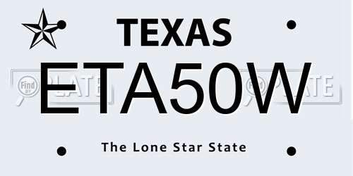 ETA50W Texas License Plate