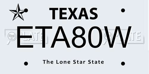 ETA80W Texas License Plate