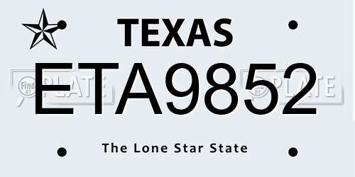 ETA9852 Texas License Plate
