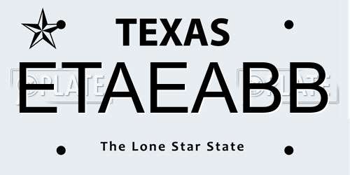 ETAEABB Texas License Plate
