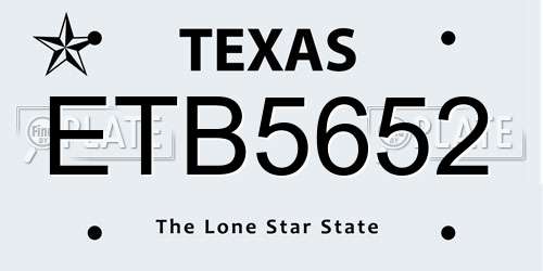 ETB5652 Texas License Plate