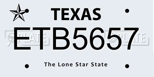 ETB5657 Texas License Plate