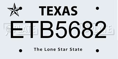 ETB5682 Texas License Plate