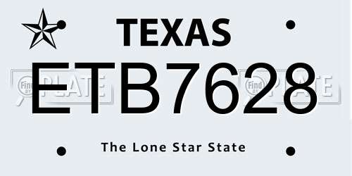ETB7628 Texas License Plate