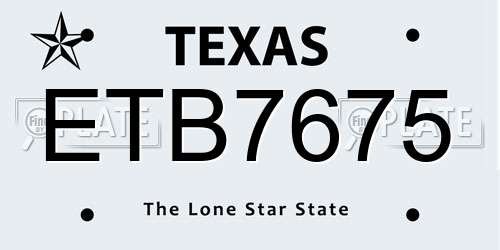ETB7675 Texas License Plate