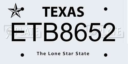 ETB8652 Texas License Plate