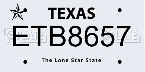ETB8657 Texas License Plate