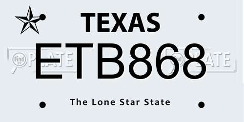 ETB868 Texas License Plate