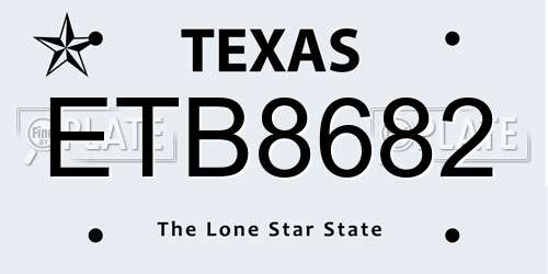 ETB8682 Texas License Plate
