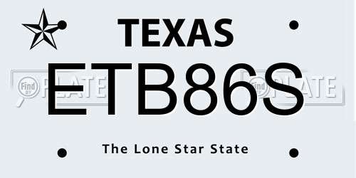 ETB86S Texas License Plate