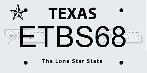 ETBS68 Texas License Plate