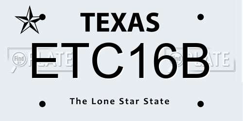ETC16B Texas License Plate