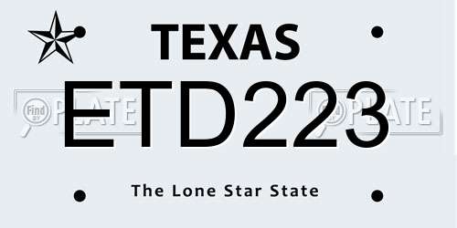 ETD223 Texas License Plate