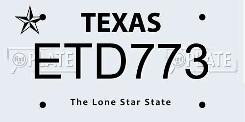 ETD773 Texas License Plate