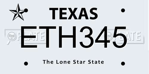 ETH345 Texas License Plate