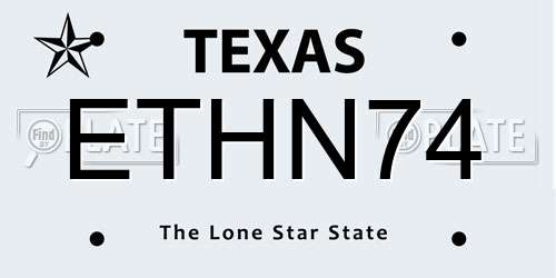 ETHN74 Texas License Plate