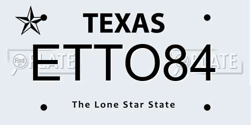 ETTO84 Texas License Plate