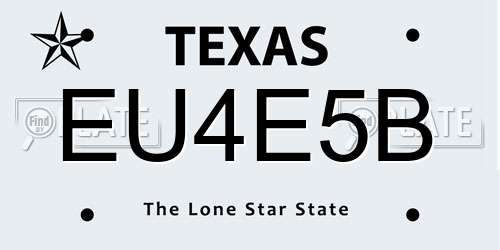 EU4E5B Texas License Plate