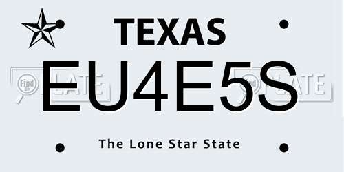 EU4E5S Texas License Plate