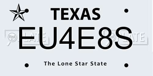 EU4E8S Texas License Plate