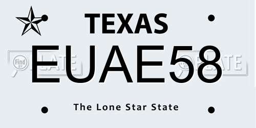EUAE58 Texas License Plate