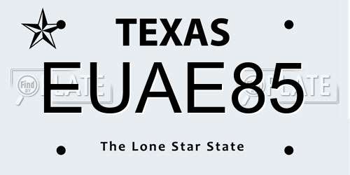 EUAE85 Texas License Plate
