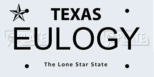 EULOGY Texas License Plate