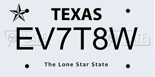 EV7T8W Texas License Plate