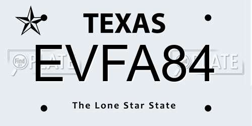 EVFA84 Texas License Plate