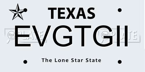 EVGTGII Texas License Plate