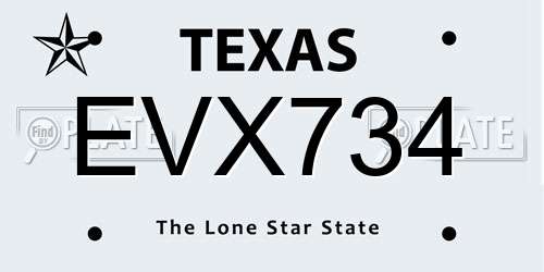 EVX734 Texas License Plate