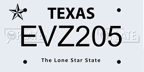 EVZ205 Texas License Plate
