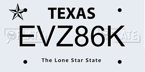 EVZ86K Texas License Plate