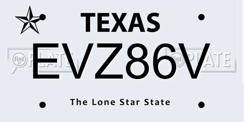 EVZ86V Texas License Plate