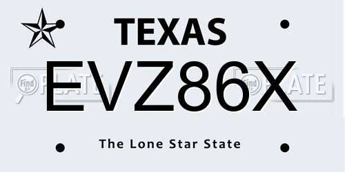 EVZ86X Texas License Plate