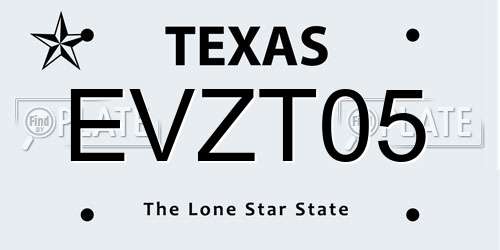 EVZT05 Texas License Plate