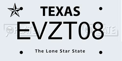 EVZT08 Texas License Plate