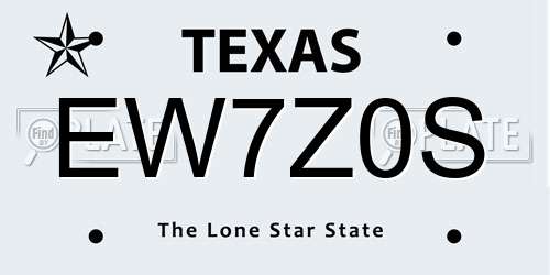 EW7Z0S Texas License Plate