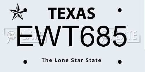 EWT685 Texas License Plate