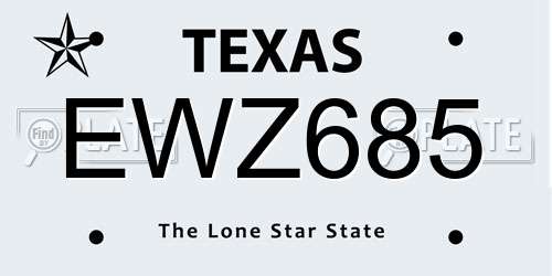 EWZ685 Texas License Plate