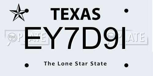 EY7D9I Texas License Plate