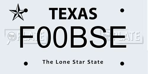 F00BSE Texas License Plate