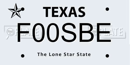 F00SBE Texas License Plate
