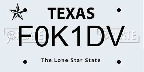 F0K1DV Texas License Plate