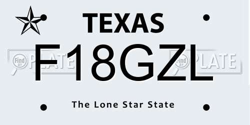 F18GZL Texas License Plate