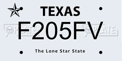 F205FV Texas License Plate