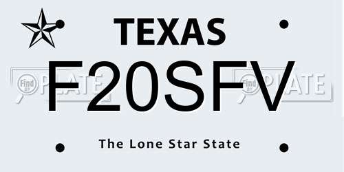 F20SFV Texas License Plate